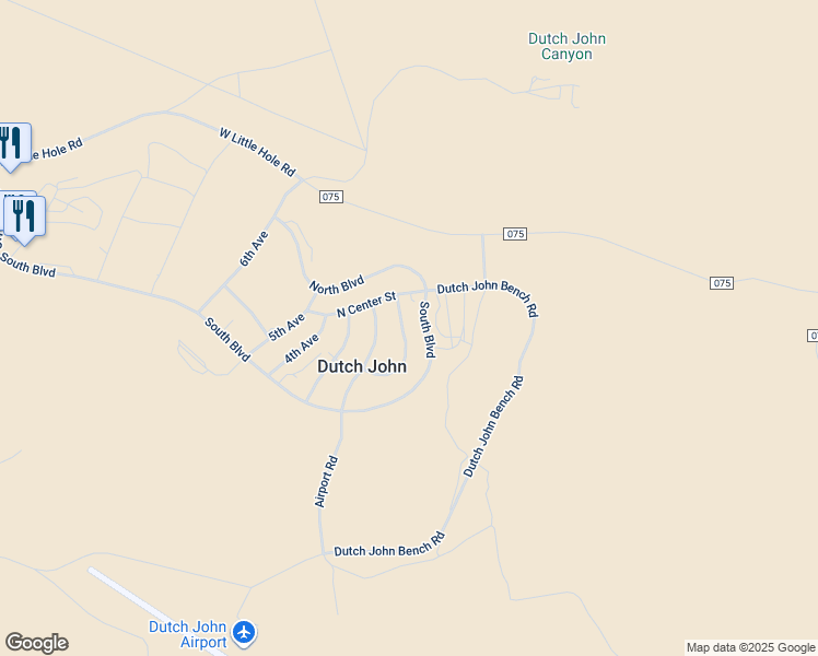map of restaurants, bars, coffee shops, grocery stores, and more near 114 1st Avenue in Dutch John