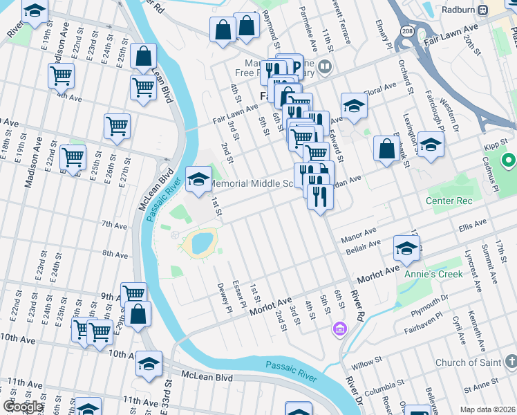map of restaurants, bars, coffee shops, grocery stores, and more near 2-14 Lyons Avenue in Fair Lawn