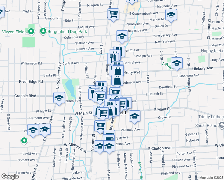 map of restaurants, bars, coffee shops, grocery stores, and more near 7 Irving Place in Bergenfield