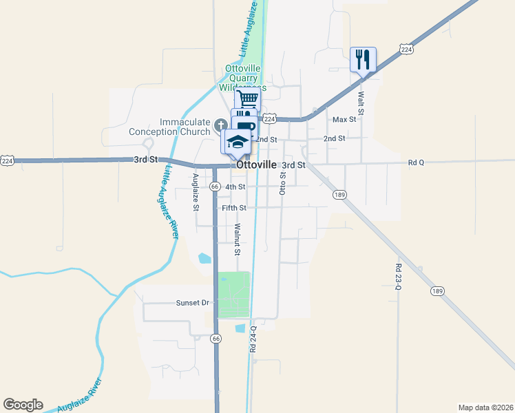 map of restaurants, bars, coffee shops, grocery stores, and more near 286 Franklin Street in Ottoville