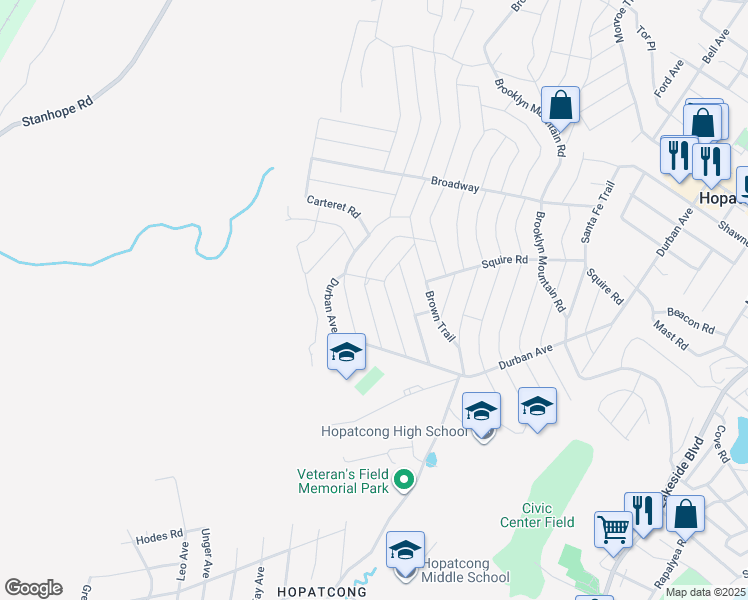 map of restaurants, bars, coffee shops, grocery stores, and more near 19 Metro Trail in Hopatcong