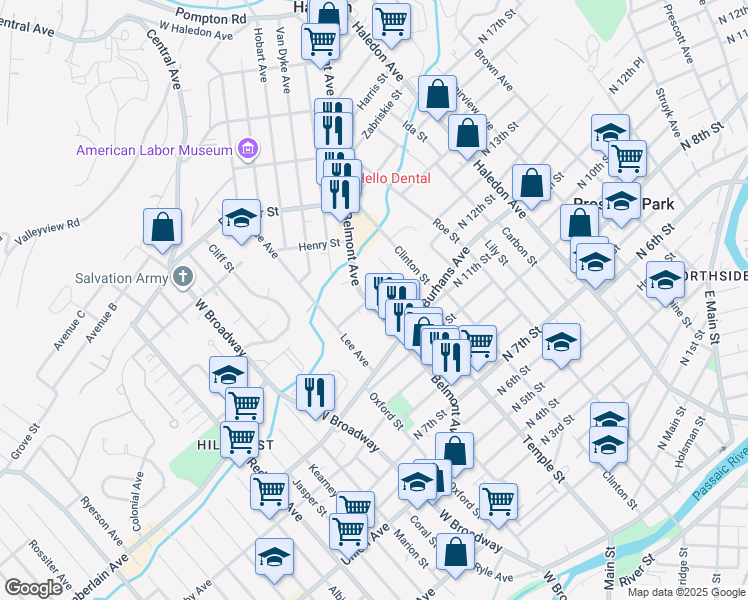 map of restaurants, bars, coffee shops, grocery stores, and more near 18 John Street in Haledon
