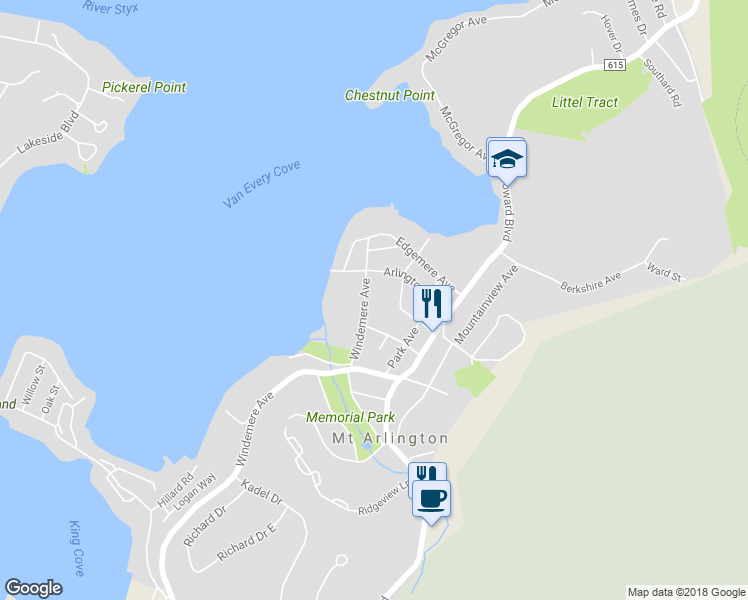 map of restaurants, bars, coffee shops, grocery stores, and more near 30 Windemere Avenue in Mount Arlington