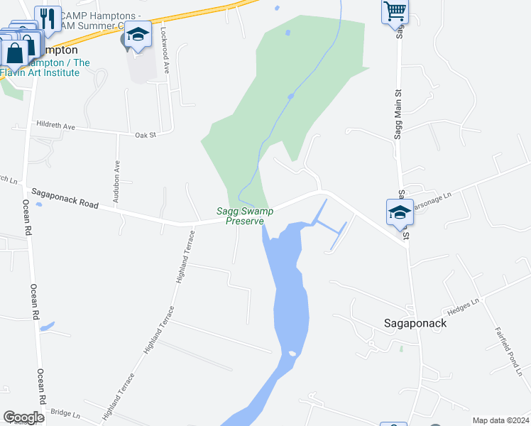 map of restaurants, bars, coffee shops, grocery stores, and more near 639 Sagaponack Road in Bridgehampton