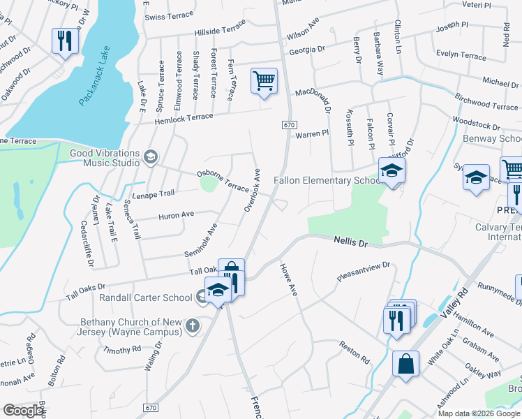map of restaurants, bars, coffee shops, grocery stores, and more near 679 Alps Road in Wayne