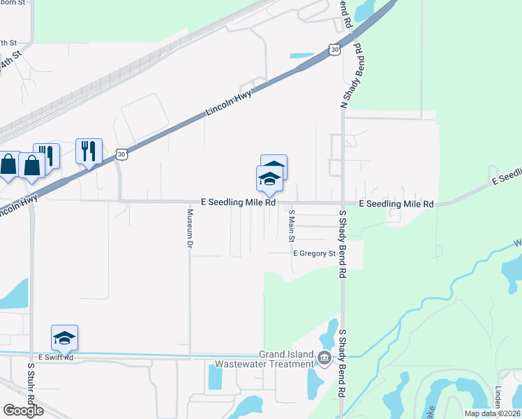map of restaurants, bars, coffee shops, grocery stores, and more near 100-398 Wainwright St in Grand Island