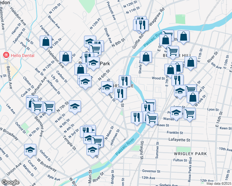 map of restaurants, bars, coffee shops, grocery stores, and more near 138 North 2nd Street in Paterson