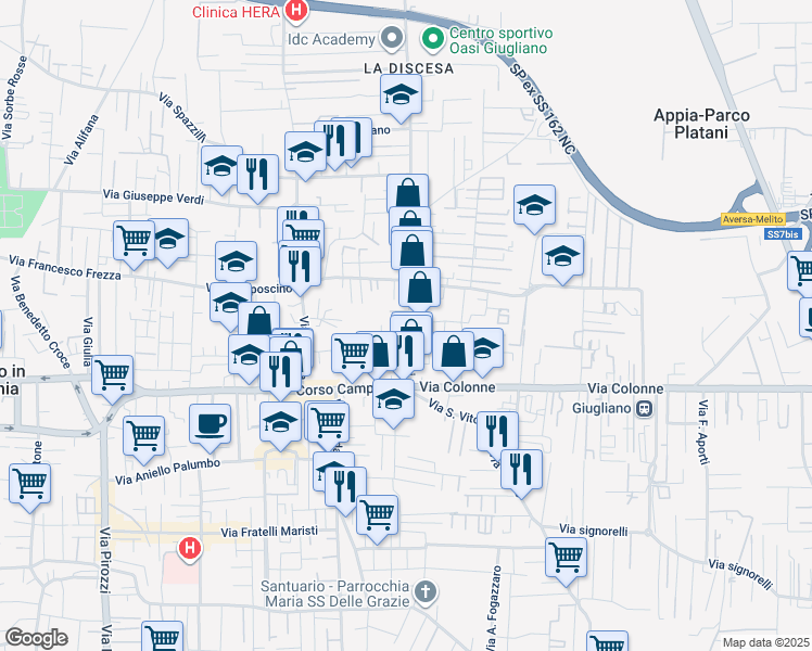 map of restaurants, bars, coffee shops, grocery stores, and more near 33I Via Giardini in Giugliano in Campania