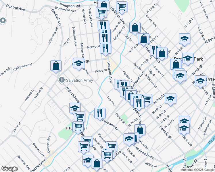 map of restaurants, bars, coffee shops, grocery stores, and more near 227 Belmont Avenue in Haledon