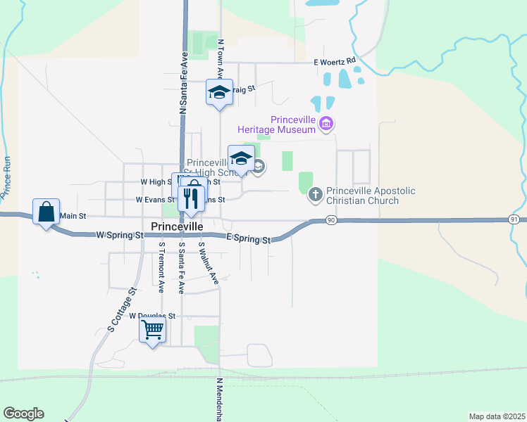 map of restaurants, bars, coffee shops, grocery stores, and more near 504 E Main St in Princeville