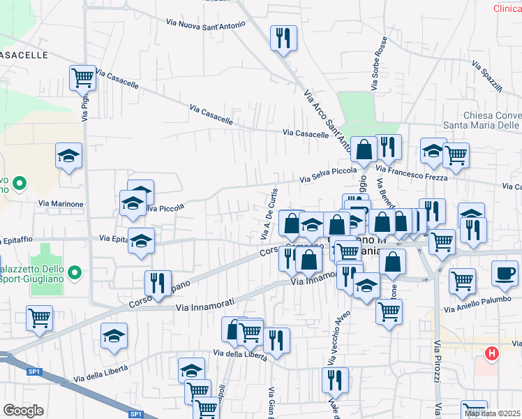 map of restaurants, bars, coffee shops, grocery stores, and more near 3 Via E. De Filippo in Giugliano in Campania