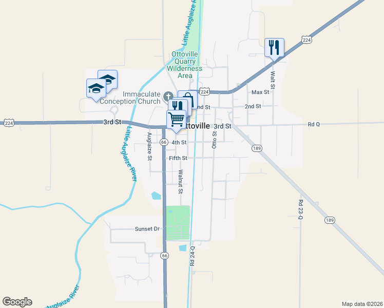 map of restaurants, bars, coffee shops, grocery stores, and more near 286 Franklin Street in Ottoville