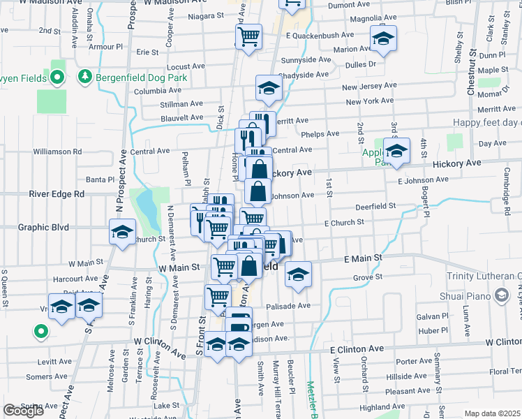 map of restaurants, bars, coffee shops, grocery stores, and more near 88 Bell Place in Bergenfield
