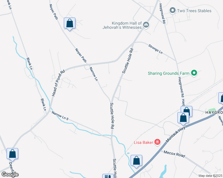 map of restaurants, bars, coffee shops, grocery stores, and more near 378 Scuttle Hole Road in Water Mill