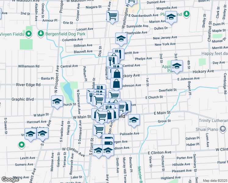 map of restaurants, bars, coffee shops, grocery stores, and more near 7 Irving Place in Bergenfield