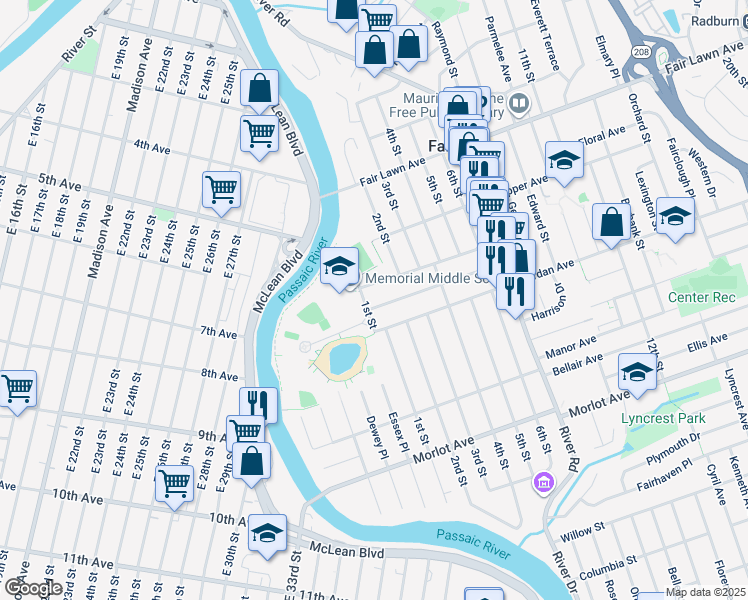 map of restaurants, bars, coffee shops, grocery stores, and more near 1-15 Lyons Avenue in Fair Lawn