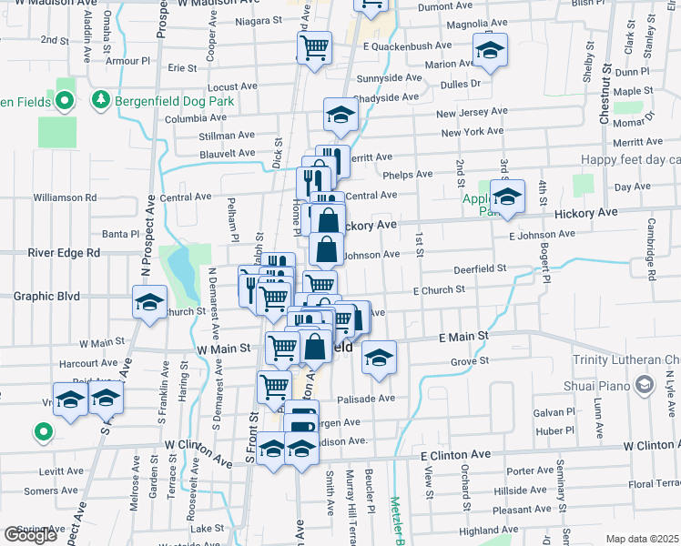 map of restaurants, bars, coffee shops, grocery stores, and more near 88 Bell Pl in Bergenfield