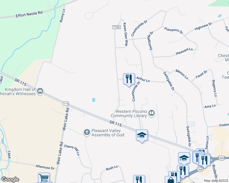 map of restaurants, bars, coffee shops, grocery stores, and more near 149 Shadow Ridge Drive in Brodheadsville