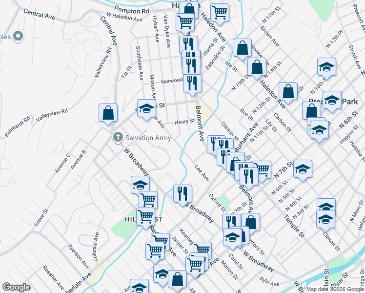 map of restaurants, bars, coffee shops, grocery stores, and more near 90 Lee Avenue in Haledon