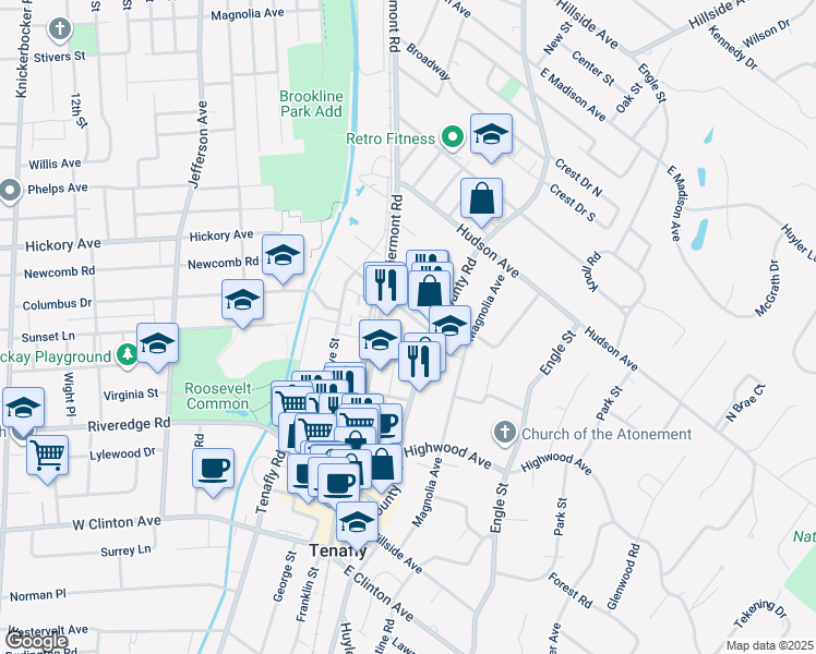 map of restaurants, bars, coffee shops, grocery stores, and more near 18 Mahan St in Tenafly