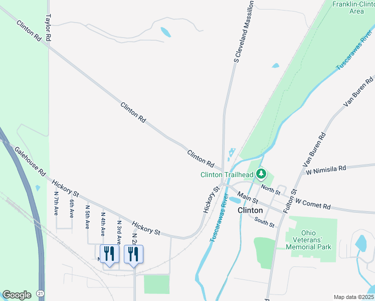 map of restaurants, bars, coffee shops, grocery stores, and more near 2798 Clinton Road in Clinton