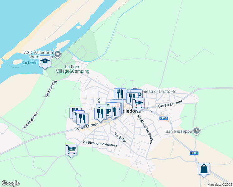 map of restaurants, bars, coffee shops, grocery stores, and more near 51 Via Ampurias in Valledoria