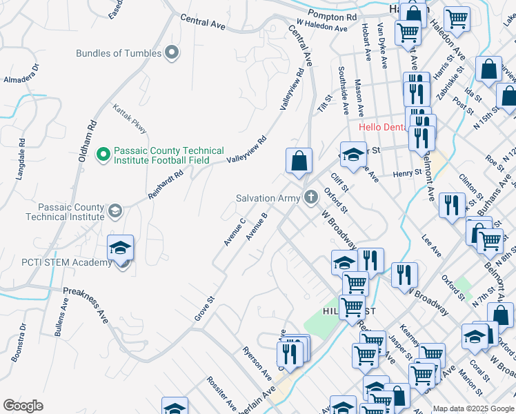 map of restaurants, bars, coffee shops, grocery stores, and more near 53 Avenue C in Haledon