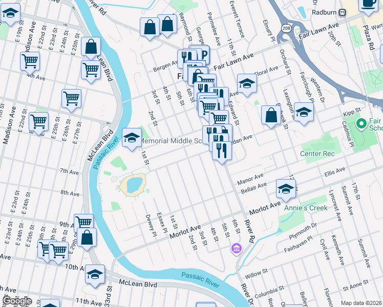map of restaurants, bars, coffee shops, grocery stores, and more near 4-03 Berdan Avenue in Fair Lawn