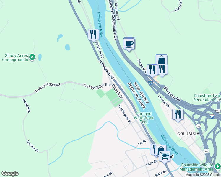 map of restaurants, bars, coffee shops, grocery stores, and more near 4073 Church Street in Mount Bethel