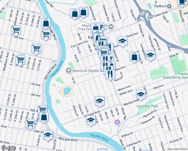 map of restaurants, bars, coffee shops, grocery stores, and more near 4-03 Berdan Avenue in Fair Lawn