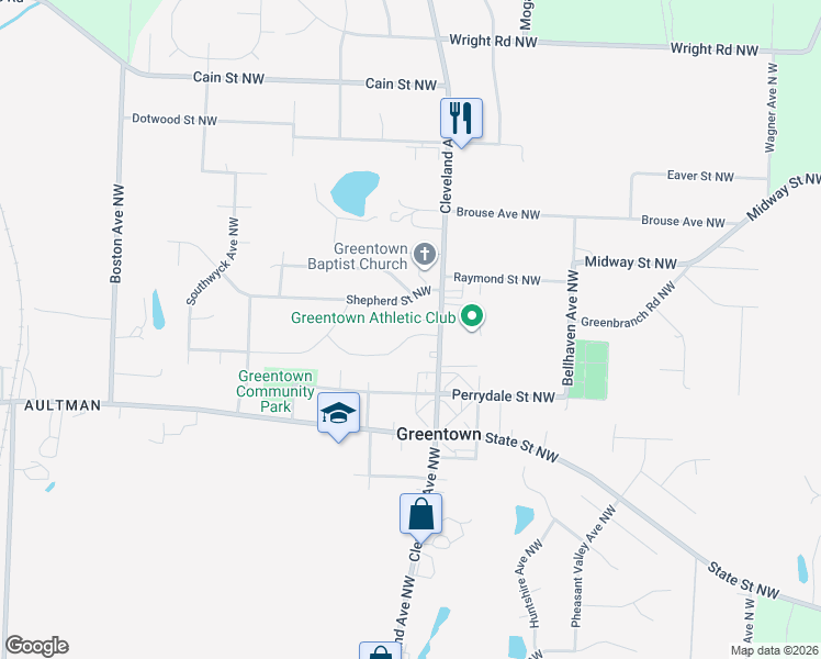 map of restaurants, bars, coffee shops, grocery stores, and more near 3185 Suffolk Street Northwest in Canton