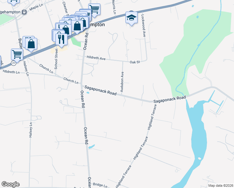 map of restaurants, bars, coffee shops, grocery stores, and more near 152 Sagaponack Road in Bridgehampton