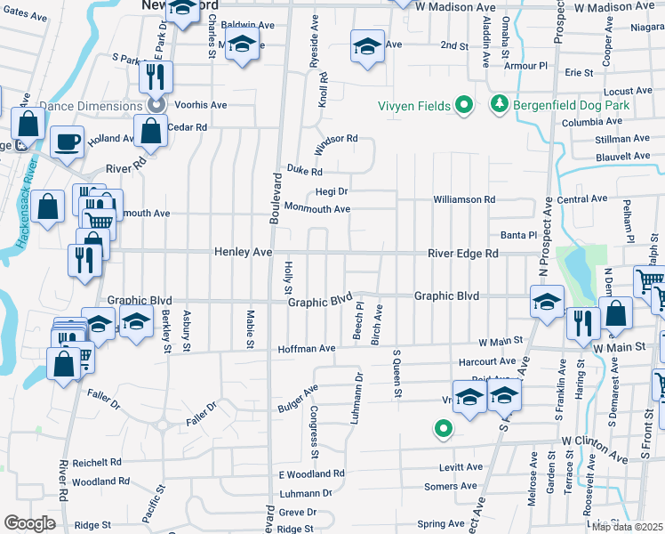map of restaurants, bars, coffee shops, grocery stores, and more near 733 Chestnut Street in New Milford