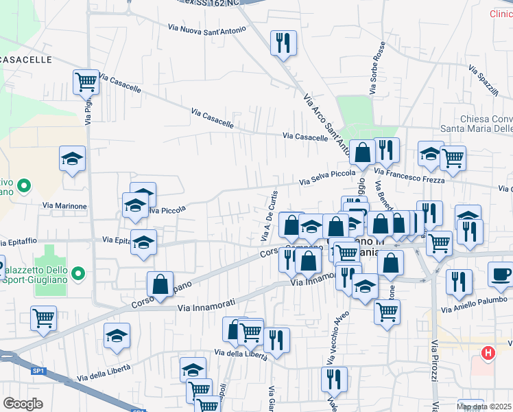 map of restaurants, bars, coffee shops, grocery stores, and more near 3 Via E. De Filippo in Giugliano in Campania