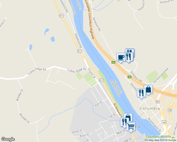 map of restaurants, bars, coffee shops, grocery stores, and more near 4073 Church Street in Mount Bethel