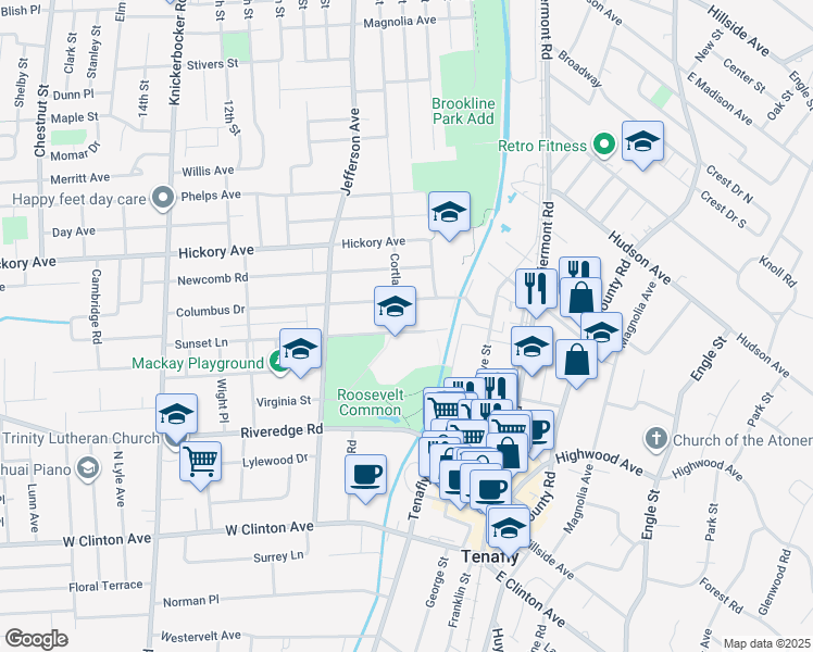 map of restaurants, bars, coffee shops, grocery stores, and more near 35 Sunset Lane in Tenafly