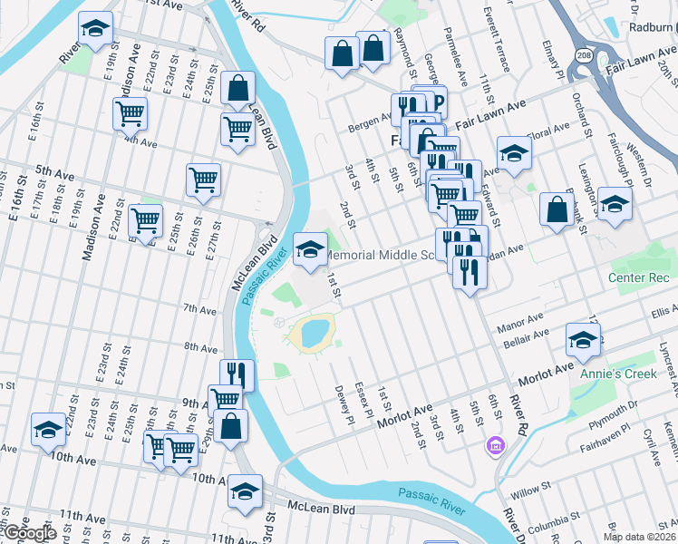map of restaurants, bars, coffee shops, grocery stores, and more near 1-15 Lyons Avenue in Fair Lawn