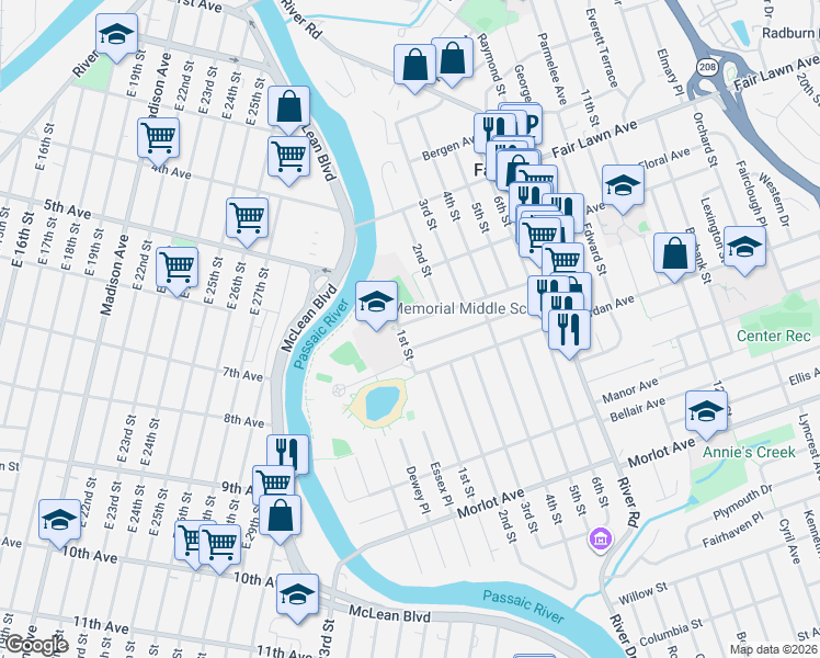 map of restaurants, bars, coffee shops, grocery stores, and more near 1-15 Lyons Avenue in Fair Lawn