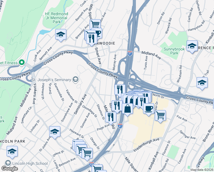 map of restaurants, bars, coffee shops, grocery stores, and more near 60 Mansion Avenue in Yonkers