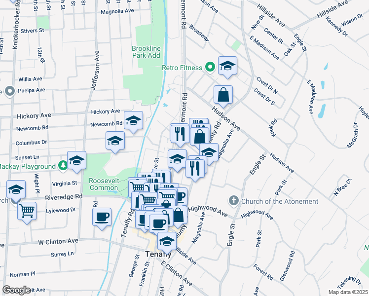 map of restaurants, bars, coffee shops, grocery stores, and more near 18 Mahan Street in Tenafly