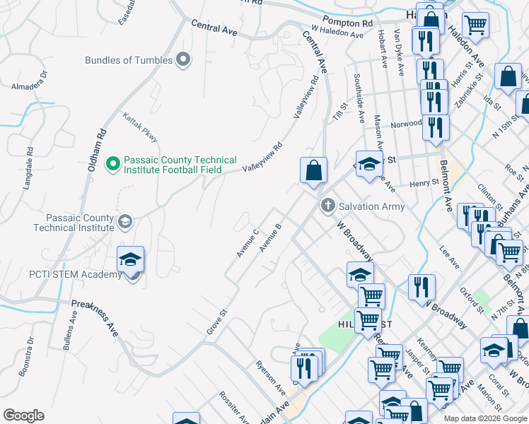 map of restaurants, bars, coffee shops, grocery stores, and more near 53 Avenue C in Haledon