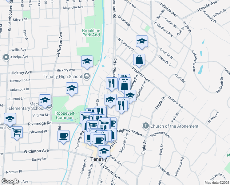 map of restaurants, bars, coffee shops, grocery stores, and more near 30 Mahan Street in Tenafly