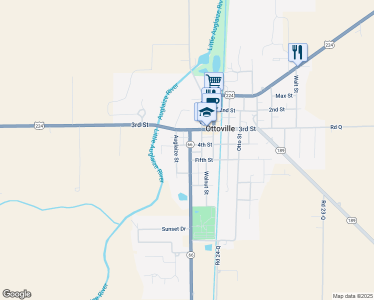 map of restaurants, bars, coffee shops, grocery stores, and more near 257 Wayne Street in Ottoville
