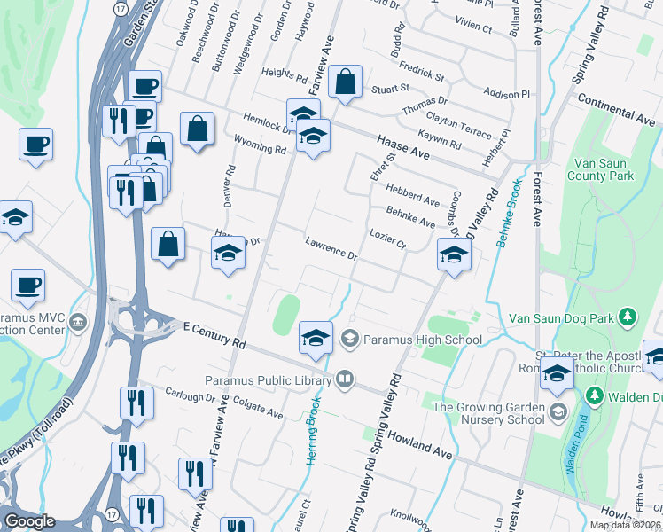 map of restaurants, bars, coffee shops, grocery stores, and more near 171 Clover Road in Paramus
