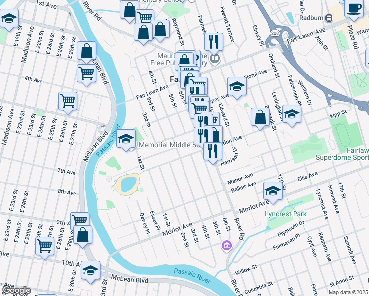 map of restaurants, bars, coffee shops, grocery stores, and more near 4-03 Berdan Avenue in Fair Lawn