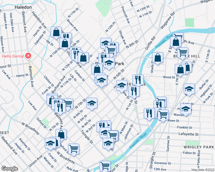 map of restaurants, bars, coffee shops, grocery stores, and more near 17 Hopper Street in Prospect Park