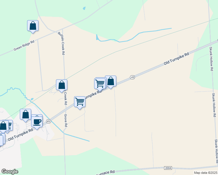 map of restaurants, bars, coffee shops, grocery stores, and more near 7801 Old Turnpike Road in Mifflinburg