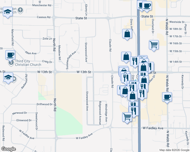map of restaurants, bars, coffee shops, grocery stores, and more near 1207 Sagewood Avenue in Grand Island