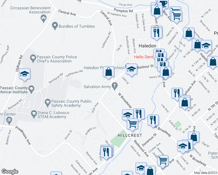 map of restaurants, bars, coffee shops, grocery stores, and more near 12 Katz Avenue in Paterson