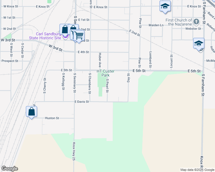 map of restaurants, bars, coffee shops, grocery stores, and more near 1365 S Pearl St in Galesburg